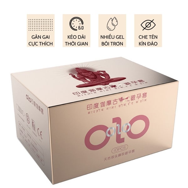 Bao cao su OLO India Gamma Delay - gân gai nổi, kéo dài thời gian (hộp 10 cái) Bao cao su OLO India Gamma Delay - gân gai nổi, kéo dài thời gian (hộp 10 cái)