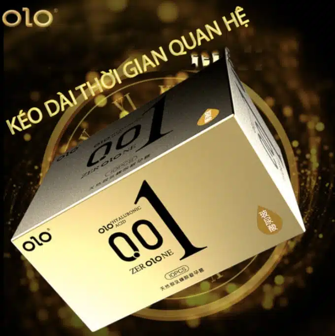 Bao cao su OLO New Three 0.01 Jelly Gold - Gân nổi (hộp 10 cái)